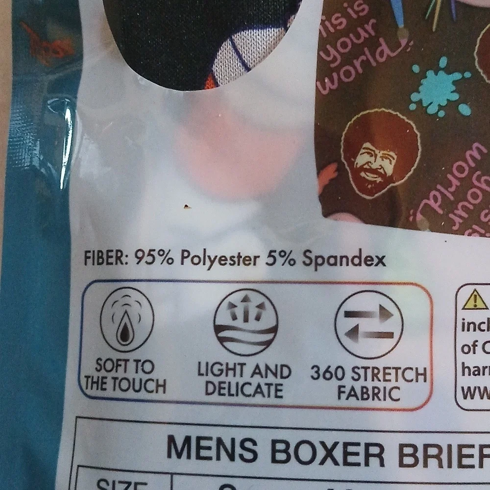 Bob Ross Men's Boxer Briefs -The Joy of Painting Artistic Soft Light Size Medium